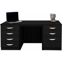 R White Home Office Furniture Desk Set with Double Drawers, Black Havana
