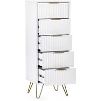 Murano - 5 Drawer Tall Chest - White - Wooden - Happy Beds