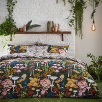 furn. Amanita Abstract Mushroom Duvet Cover Set - Forest Green Polycotton - Size Double