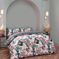 furn. Ishiko Floral Reversible Duvet Cover Set - White Cotton - Size Super King