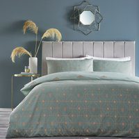 furn. Bee Deco Geometric Duvet Cover Set - Green Polycotton - Size King