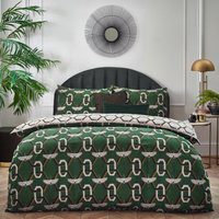 furn. Avalon Geometric Duvet Cover Set - Green Polycotton - Size Double