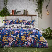 furn. Amanita Abstract Mushroom Duvet Cover Set - Blue Polycotton - Size Single