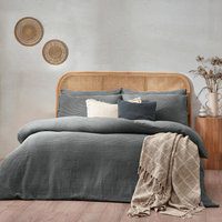 Yard Chunky Waffle 100% Cotton Duvet Cover Set - Blue - Size Single