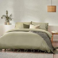 Yard Mallow Bowtie Cotton Duvet Cover Set - Sage Green - Size Double