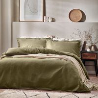 Yard Waffle Textured Duvet Cover Set - Olive Cotton - Size Single