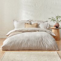 Yard Barton Check 100% Cotton Duvet Cover Set - Natural - Size Single