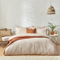 Yard Barton Check 100% Cotton Duvet Cover Set - Beige - Size Double