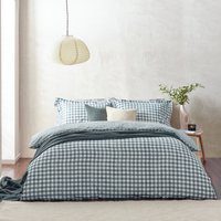 Yard Barton Check 100% Cotton Duvet Cover Set - Navy - Size Double
