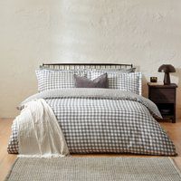 Yard Barton Check 100% Cotton Duvet Cover Set - Grey - Size Single