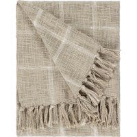 Yard Beni Check Fringed Throw - Stone Cotton - Size 130 cm x 180 cm