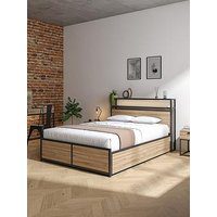 Xr Living Denver Ottoman Bed With Wireless Charging And Led Lights - Oak/Black - Double